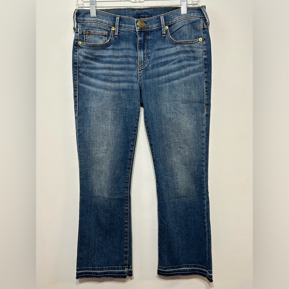 True Religion Becca Mid Rise Bootcut Crop Raw Hem Jeans